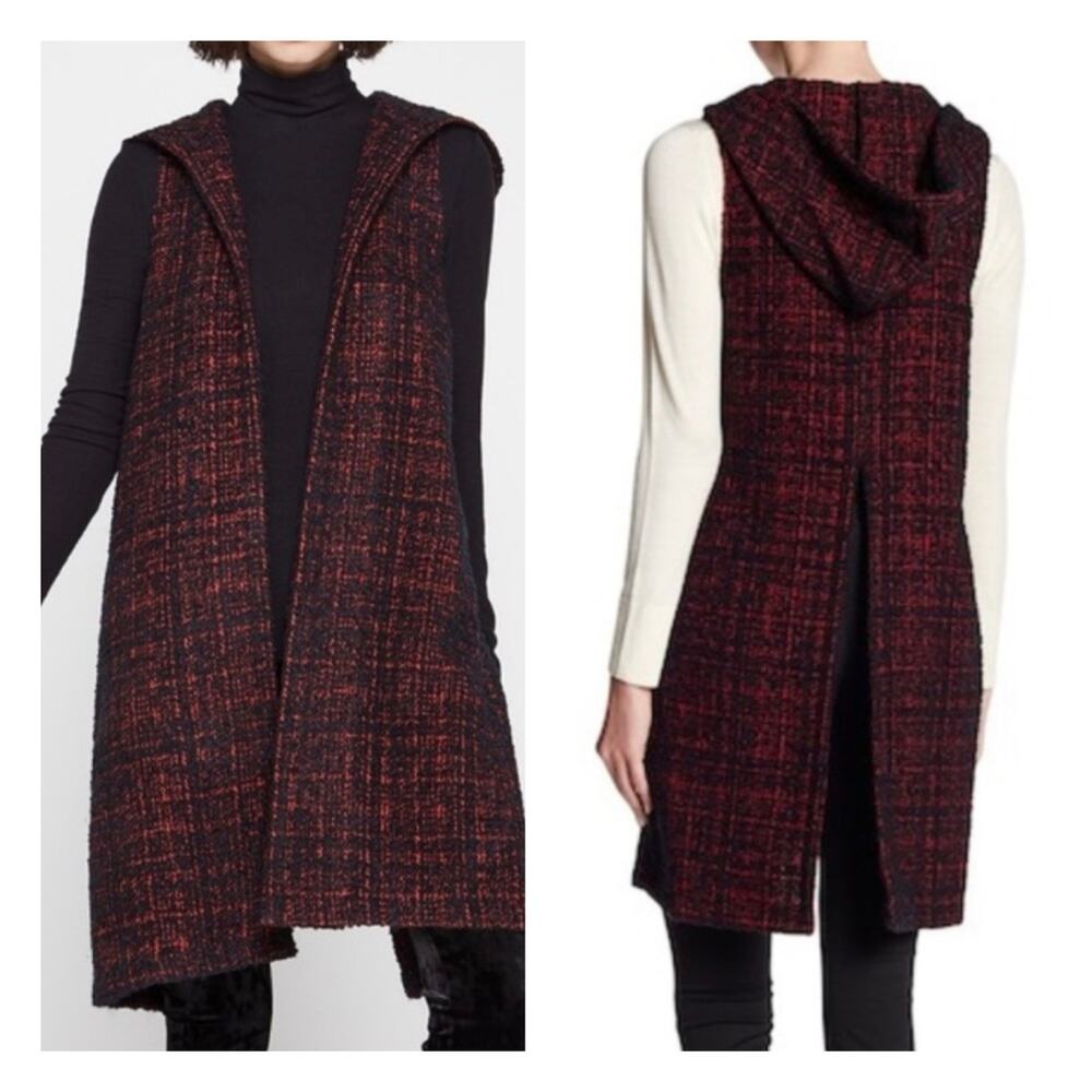 BCBGeneration | Red Split Back Hooded Sweater Vest XS Marled Knit Tunic